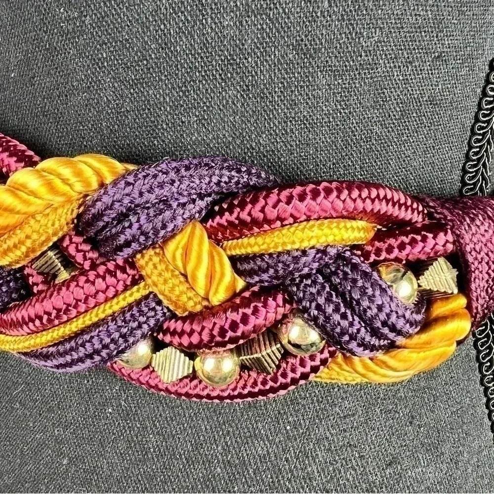 Twisted Braided Beaded Vintage Rope Belt Size Small NWT Gold Purple Burgundy - Picture 12 of 13